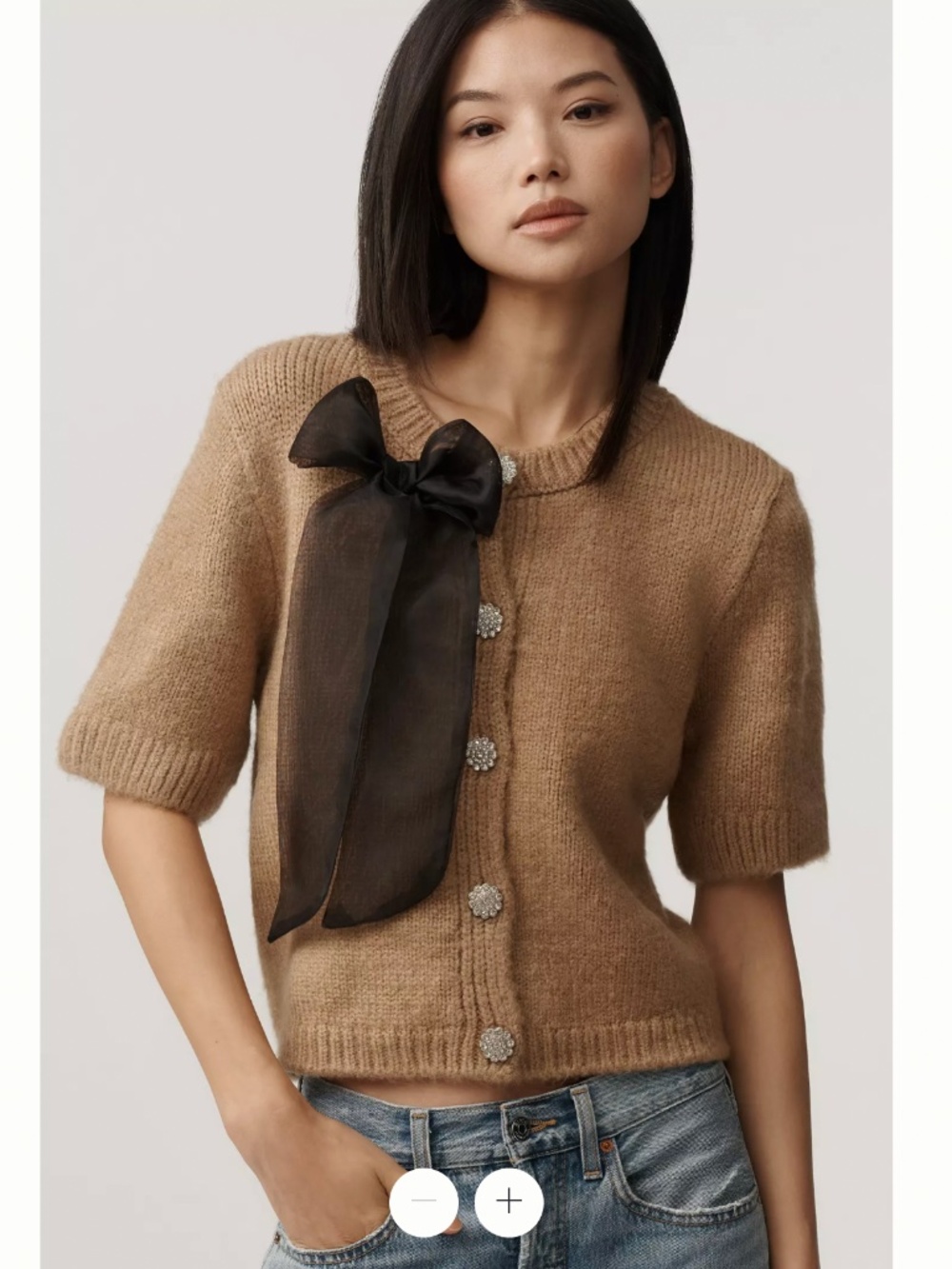 Anthropologie x Maeve Short-Sleeve Bow Cardigan Sweater- size M